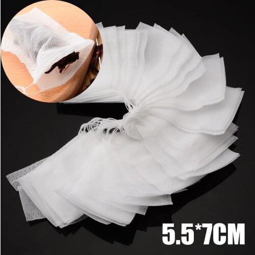 100pcs Empty Tea Bags Drawstring Pouch Bag String Heat Seal Filter Paper Herb Loose Tea Bags 55*70mm