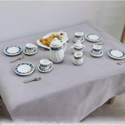 15Pcs 1/12 Dollhouse Mini Ceramics Tea Set Cup Simulation Teapot Model Toys Miniature Kitchen Decorate Doll House Accessories