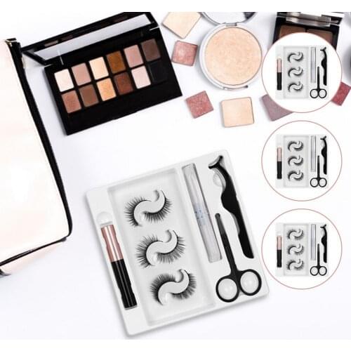3Pair Magnetic Eyelashes Set Women Natural False Eyelashes Long Tweezer Eyeliner Set Natural Waterproof Style False Eyelashes