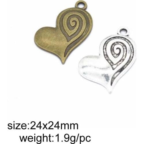 30pcs 24x24mm Alloy Retro Heart Charm Pendant Jewelry Findings Accessories