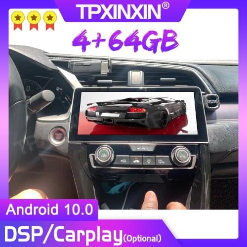 10.25 inch 4G LTE Android 10 4+64GB For Honda Civic 2016-2021 Car GPS Navigation Auto Radio Tape Recorder Head Unit Stereo DSP