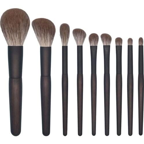 B96 Professional Handmade Makeup Brush Set 9pcs Soft Snow Fox Hair Face Powder Eye Shadow Brush Ebony Handle Make Up Brushes Kit