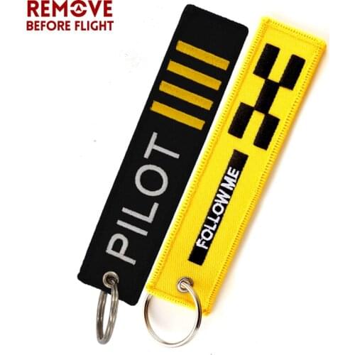 Remove Before Flight Pilot Follow Me Key Chain Jewelry Safety Tag Embroidery Pilot Key Ring Chain for Aviation Gift Luggage Tag