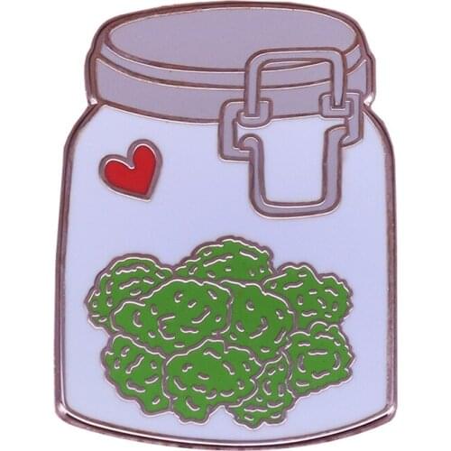 Vegetable bottle lapel pin broccoli vegan brooch red heart badge healthy food jewelry