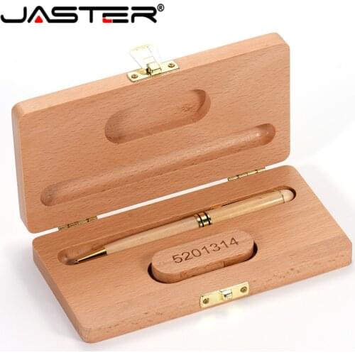 JASTER Beech Ballpoint Pen Case+ USB flash drive 4GB 8GB 16GB 32GB 64GB usb pendrive Exquisite gift (Custom logo)