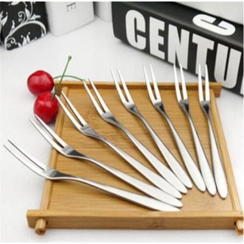 1pc Stainless Steel Two-tine Fork Fruit Fork Tableware Multiple Use Snack Cake Dessert Forks Cafeteria Home Flatware