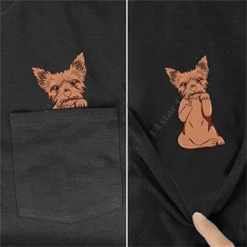 PLstar Cosmos T Shirt summer pocket Yorshire Terrier printed t-shirt men for women shirts tops funny cotton black tees