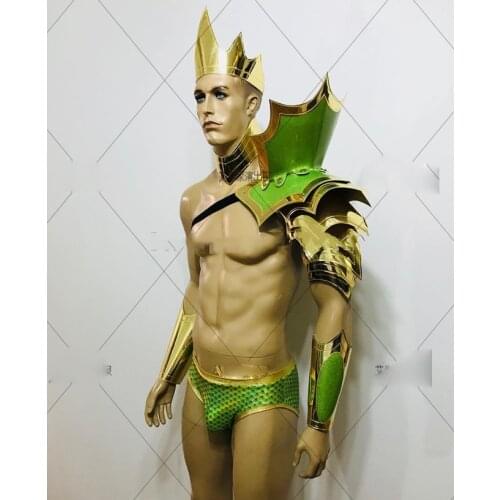 Future technology clothing Night club sense armor male ds golden mirror PU muscle male gogo costume