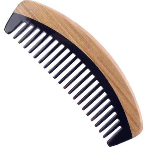 Hair Comb - Wide Tooth Wooden Detangling Comb for Curly Hair - No Static Sandalwood Buffalo Horn Comb for Men and Women