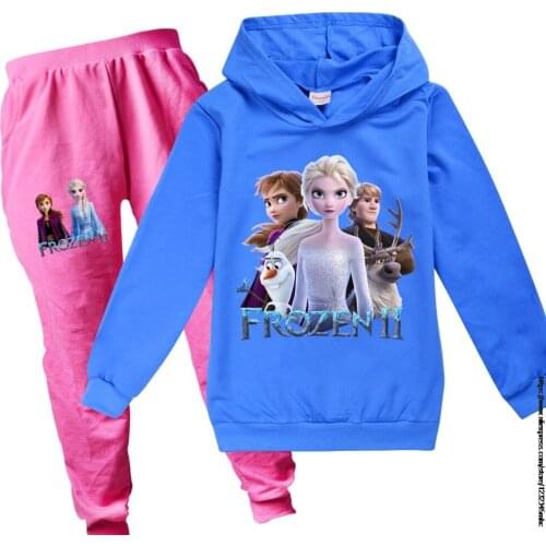Hot Frozen Elsa Baby Grils Hoodies Pants 2pcs Sets Kids Clothes Cotton Baby Sweatshirts Girls Tops Outfits Cartoon Clothing
