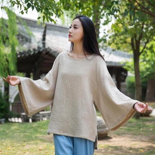 Johnature 2020 Autumn New Cotton Linen Comfortable Plus Size O-neck Batwing Sleeve T-shirt Leisure All-match Irregular Women Top