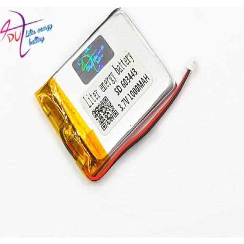 JST 1.5mm 2pin 10 pcs 3.7V 1000mAh battery with connector Lithium Polymer Li-Po Rechargeable 603443 Cells For Mp3 GPS Speaker