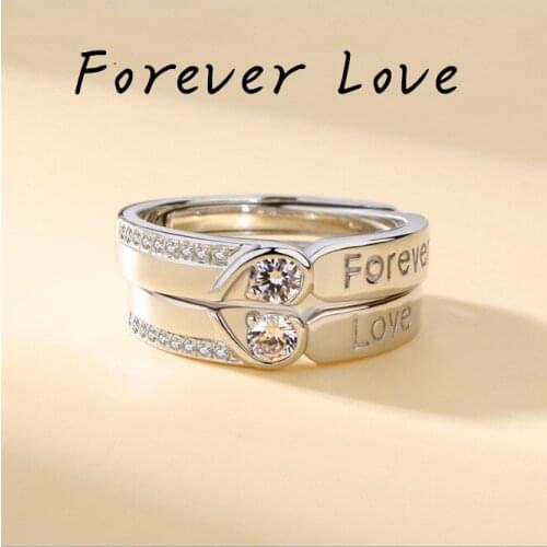 Classic Silver Plated Lovers Ring "Forever Love" You Couple Ring Banquet Propose Ring Heart Zircon Ring Men Women Jewelry Gift