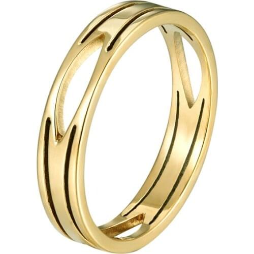 Beautiful Classic Hollow Ellipse And Line Design Ring For Woman Stainless Steel Brand Ring Fashion Jewelry