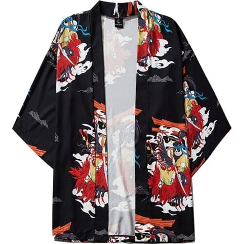 M-XXL Fashion Japan Samurai 2020 Balck Red Blue White Loose Summer Beach Cardigan Harajuku Japanese Kimono Style Women Men Tops
