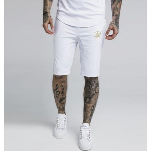 Men cotton Sik Silk embroidery gyms Fitness Bodybuilding Casual Joggers workout Brand sporting short pants Sweatpants Sportswear