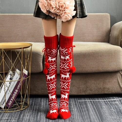 2021 Christmas Women Warm Thigh High Sockings For Ladies Girls Fashion Cotton Middle Tube Socks Sexy Knitted Long Knee Socks