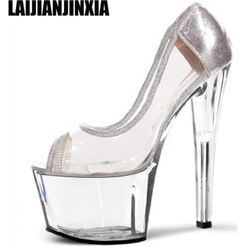 New Sexy Peep Toe Women Pole Dancing Pumps 17cm High Heels Platform Shoes Wedding Party Dress Dance Shoes