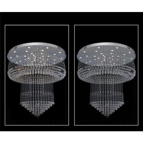 Newly Deco LED Living Room K9 Crystal Suspended Lamps Hotel Hall Pendant Lights stairs Big Fixtures D80cm H80cm GU10 Decoration
