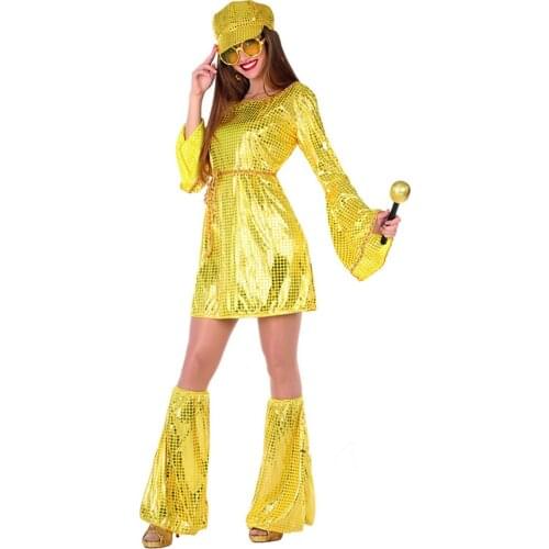 Phertiful 1960s Women Disco Costumes Party Outfits Dress Bling Bling Yellow
