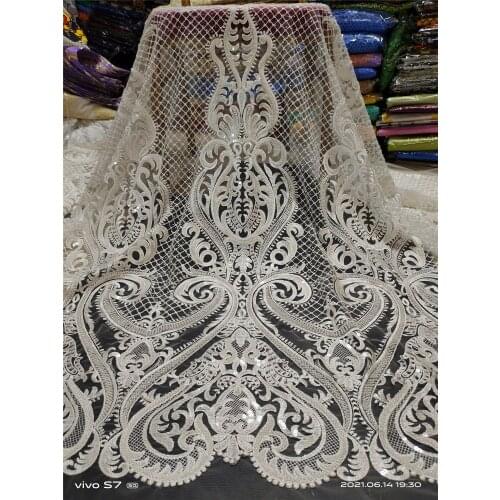 Latest 2021 High Quality African Nigerian Tulle Lace Fabric With Sequins Embroidery Sewing Guipure Organza Prom Dresses 5yards