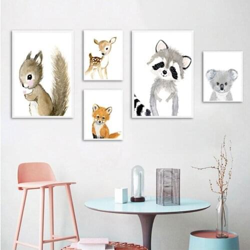 Cartoon Fox Koala Deer Rabbit Squirrel Nordic Posters And Prints Wall Art Print Canvas Painting Nursery Wall Pictures Kids Room