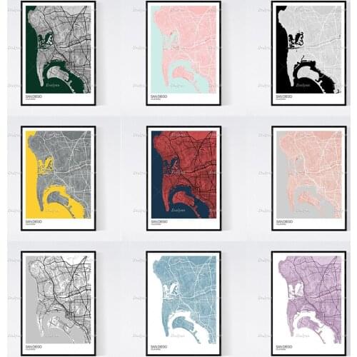 San Diego, California Map Nordic Retro Minimalism Painting Posters and Prints on Canvas Wall Art Modular Pictures Home Decor