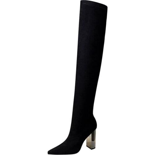 Thigh High Boots Winter Boots Women Fetish High Heels Sexy Shoes Woman Winter Shoes Pointed Over The Knee Boots Block Heel Shoes