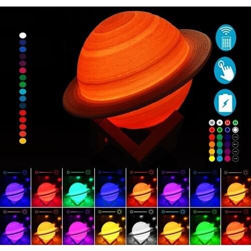 Saturn Night Light 3D Touch And Charged Night Light 16 Colours With Remote Control Wooden Stand Free Shipping