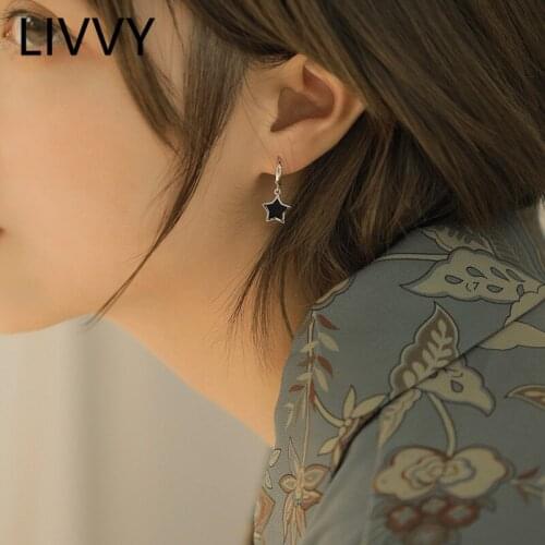 LIVVY Black Star-Shape Pendant Silver Color Earring for Women Charm Trendy Jewelry Simple Party Accessories Gifts