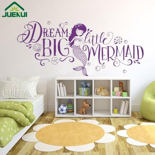 Dream Big Little Mermaid Kids Room Walls Decoration Quotes Vinyl Wall Stickers for Bedroom Baby Nursery Sweet Decor Murals JA868