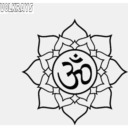 Volkrays Personality Car Sticker Om Symbol on Lotus Buddhism Accessories Reflective Vinyl Decal Black/Silver,13cm*13cm