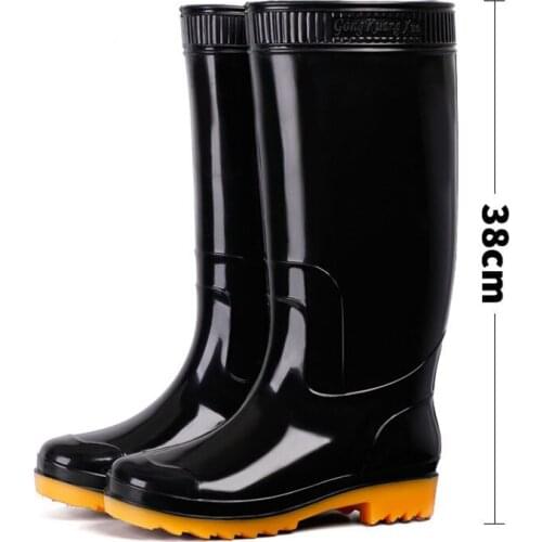 High Tube Rain Boots Mens Kitchen Waterproof Labor Protection Shoes Non-slip Rain Boots Warm And Cotton Water Boots Men