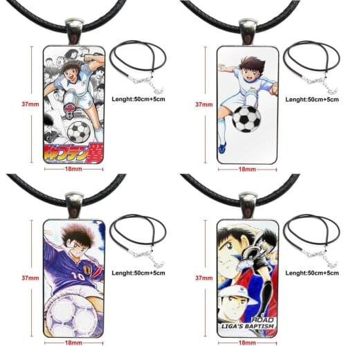 For Women Jewellery Captain Tsubasa Ozora Genzo Football Glass Cabochon Pendant Necklace Rectangle Fashion Necklace