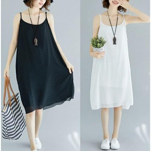2020 New Summer Chiffon Dress Solid color Women casual Sleeveless spaghetti Strap Dresses White black V516