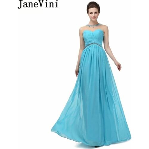 JaneVini 2018 Blue Long Bridesmaids Dresses Plus Size Crystal Beaded Illusion Women Party Gowns Chiffon Formal Dress Damigelle