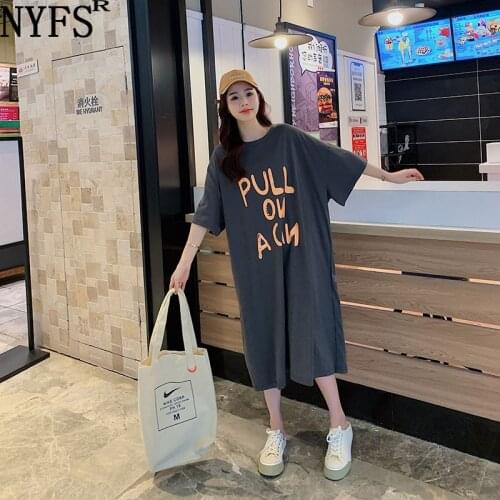 NYFS 2021 New Korean Loose Letter Print Woman Dress Vestidos Robe Elbise Fat MM Thin Summer Dress