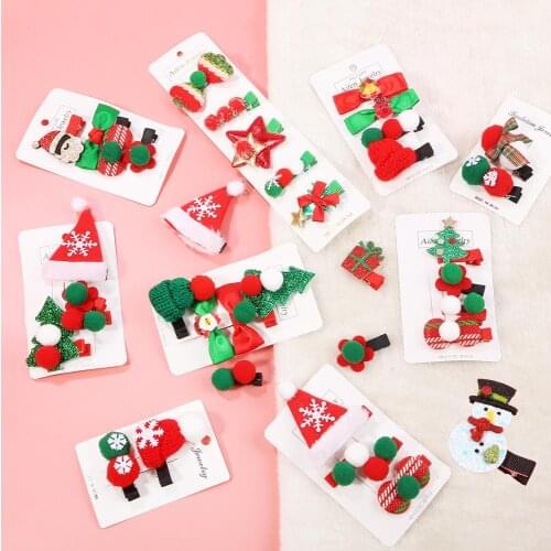 1-5Pcs/set Fashion Cute Christmas Set Hair Clip Star Santa Claus Hairpin Baby Girl Headdress Duckbill Clip Bow Hair Clip Jewelry