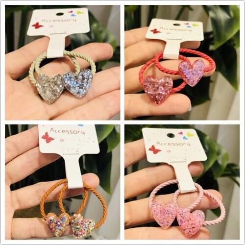 2Pcs Shiny Heart Hair Accessories Children Rubber Bands Scrunchies Elastic Hair Bands Girls Headband Decorations Ties Gum