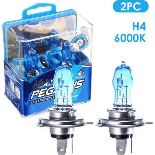 2 Pcs DC 12V H4 100W 6000K White Light Super Bright Car HOD Halogen Bulbs Auto Front Headlight Lamp External Lights for Cars