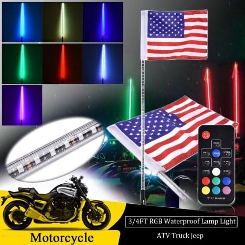 3ft 4ft RGB LED Flag Pole Safety Antenna Whip Lights w/ Remote Control For ATV UTV Polaris RZR Off Road Jeep Sand Buggy Truck