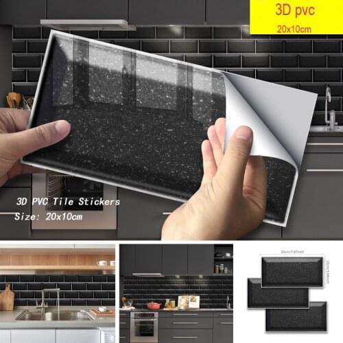 36/27/9Pcs PVC Black Terrazzo Kitchen Tile Stickers DIY Black Vintage Bricks Wall Sticker Self-adhesive Wall Tile Decor Bathroom