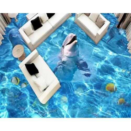 Beibehang Dolphins 3D flooring tiles painting bedroom bathroom 3d floor PVC non - slip flooring stickers photo papel de parede