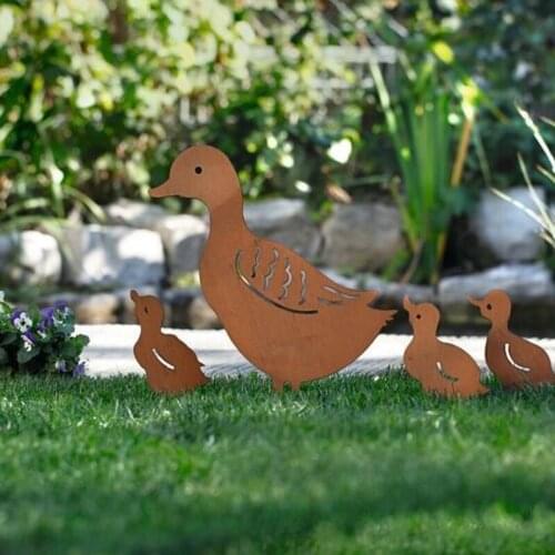 4 Pieces/set)Garden Decoration Rusty Iron Ducks Retro Finishing Outdoor
