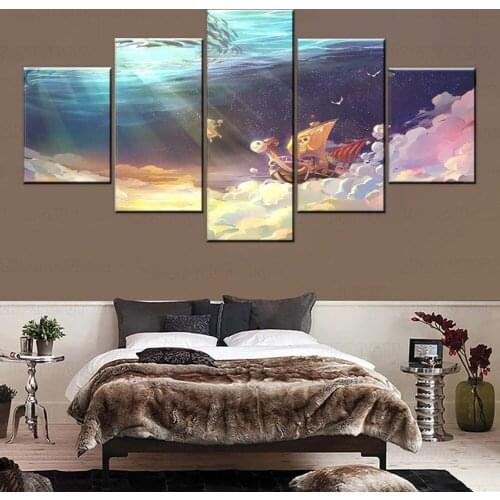 5 Pieces Wall Art Canvas Painting Animation Poster Pirate Ship Modern Home Modular Living Room For Decoration Pictures