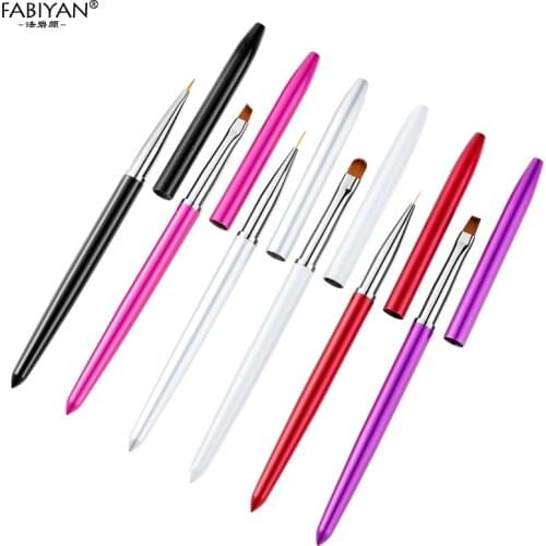 6 styles Nail Art Brush Extension Builder French Lines Liner Drawing Painting Flat Carving Pen Metal Handle UV Gel Manicure Tool