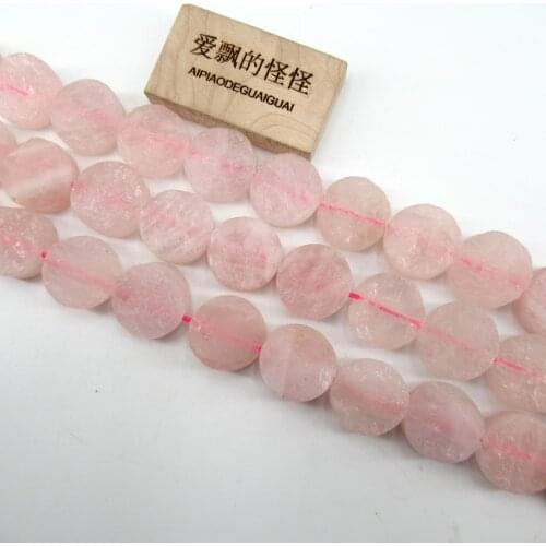 APDGG Natural 20mm Coin Dull Polish Rough Pink Rose Quartz Crystal Gems Stone Loose Beads 16'' Strands Jewelry Making DIY