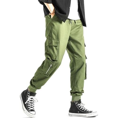 Casual Pants Men Casual Large Size Ankle-tied Multi-pockets Drawstring Cotton Pants Trousers Mens Clothing 2021