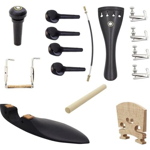 Violin Part 4/4 violin Fiddle Polished Ebony Pegs Violin Parts Tailpiece Pegs Chinrest Maple Bridge Set
