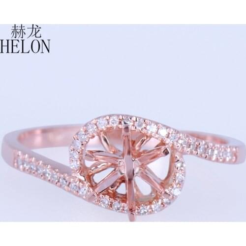 HELON 6mm Round Cut Solid 10K Rose Gold Pave Natural Diamonds Women Fine Jewelry Semi Mount Engagement Wedding Ring Setting